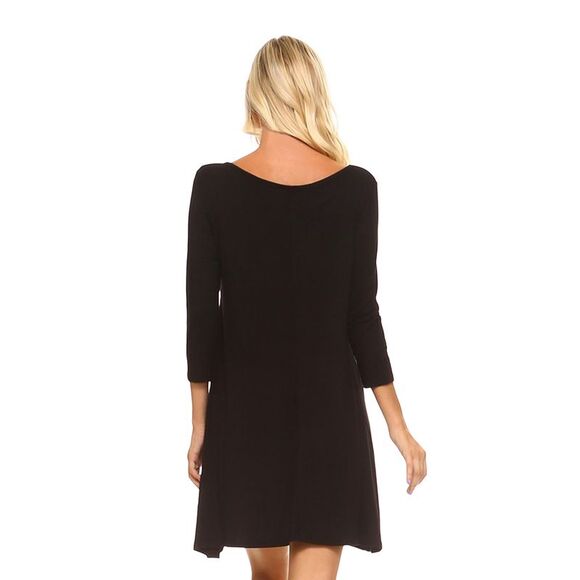 Black Knit Criss Cross Neckline Swing Dress - Picture 3 of 4